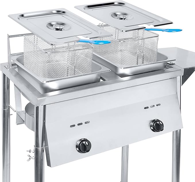 KEEKR Two Tank Outdoor Deep Fryer with Thermometer Propane Deep Fryer