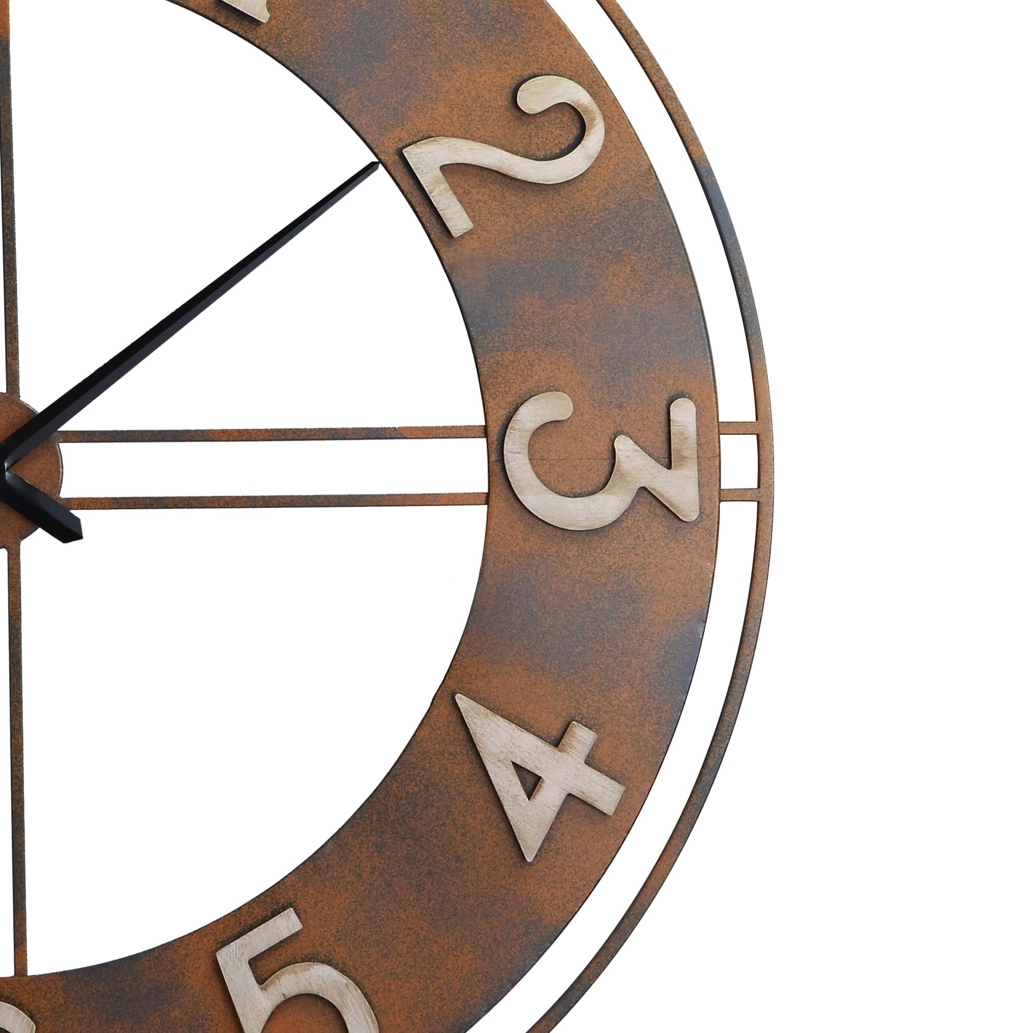 Old Oak 40-Inch Metal Decorative Rusty Wall Clock with Arabic Numerals