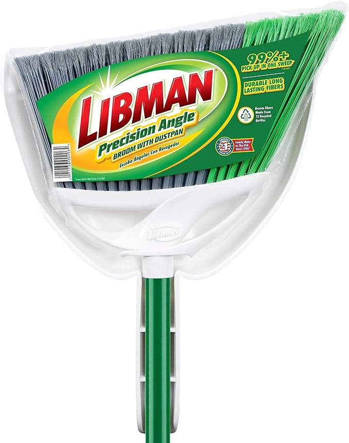 Libman FlexTech Broom with Dustpan Combo Set for Sweeping Indoor and Outdoor Floors, Pet, Dog Hair Broom, 55” Precision Angle Broom, 3 Piece Handle, 11" Wide, 10.25" Wide Dust Pan
