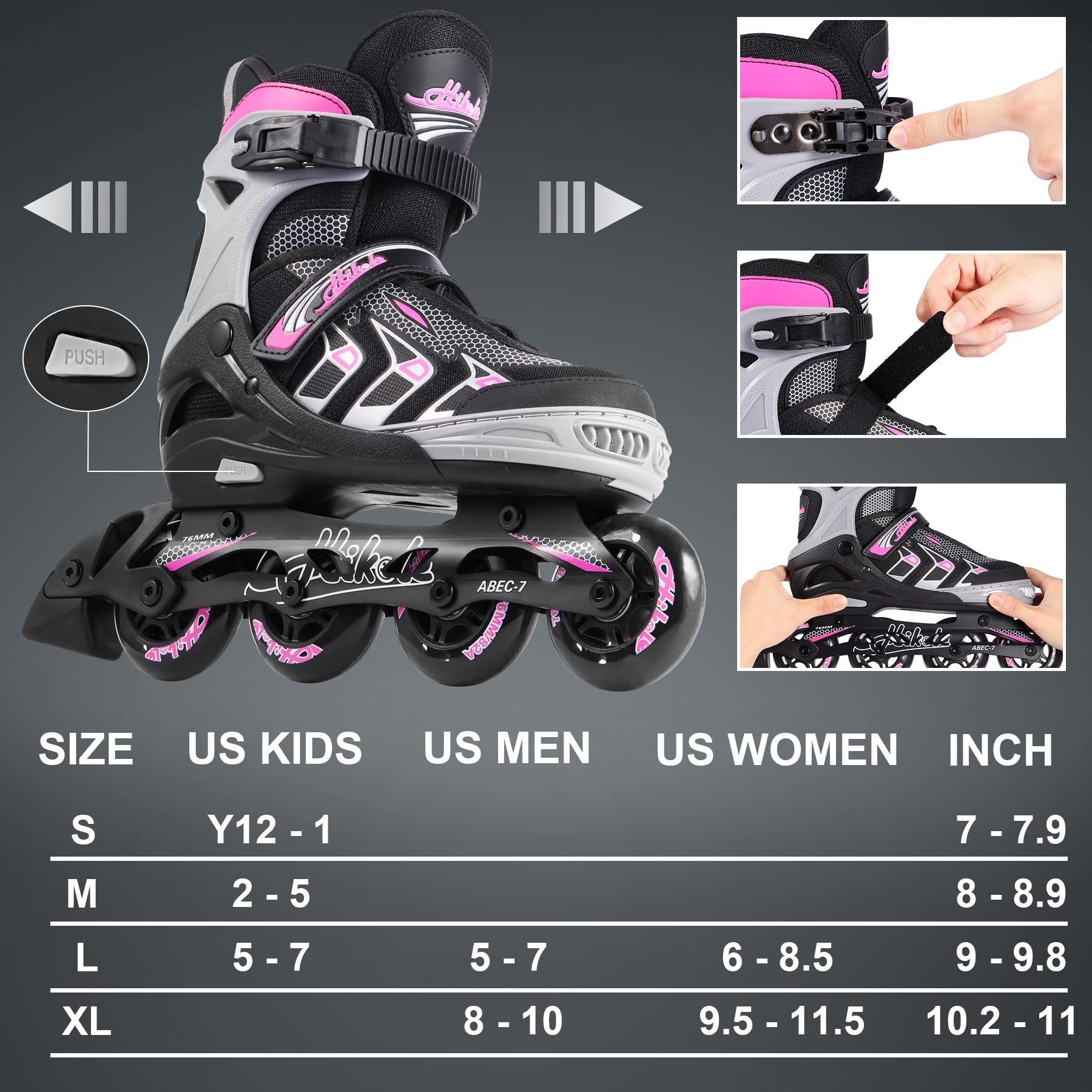 Hikole Adjustable Inline Skates for Kids and Adults,Outdoor Roller Blades Skates for Girls and Boys, Breathable Adult Female Roller Fitness Blades