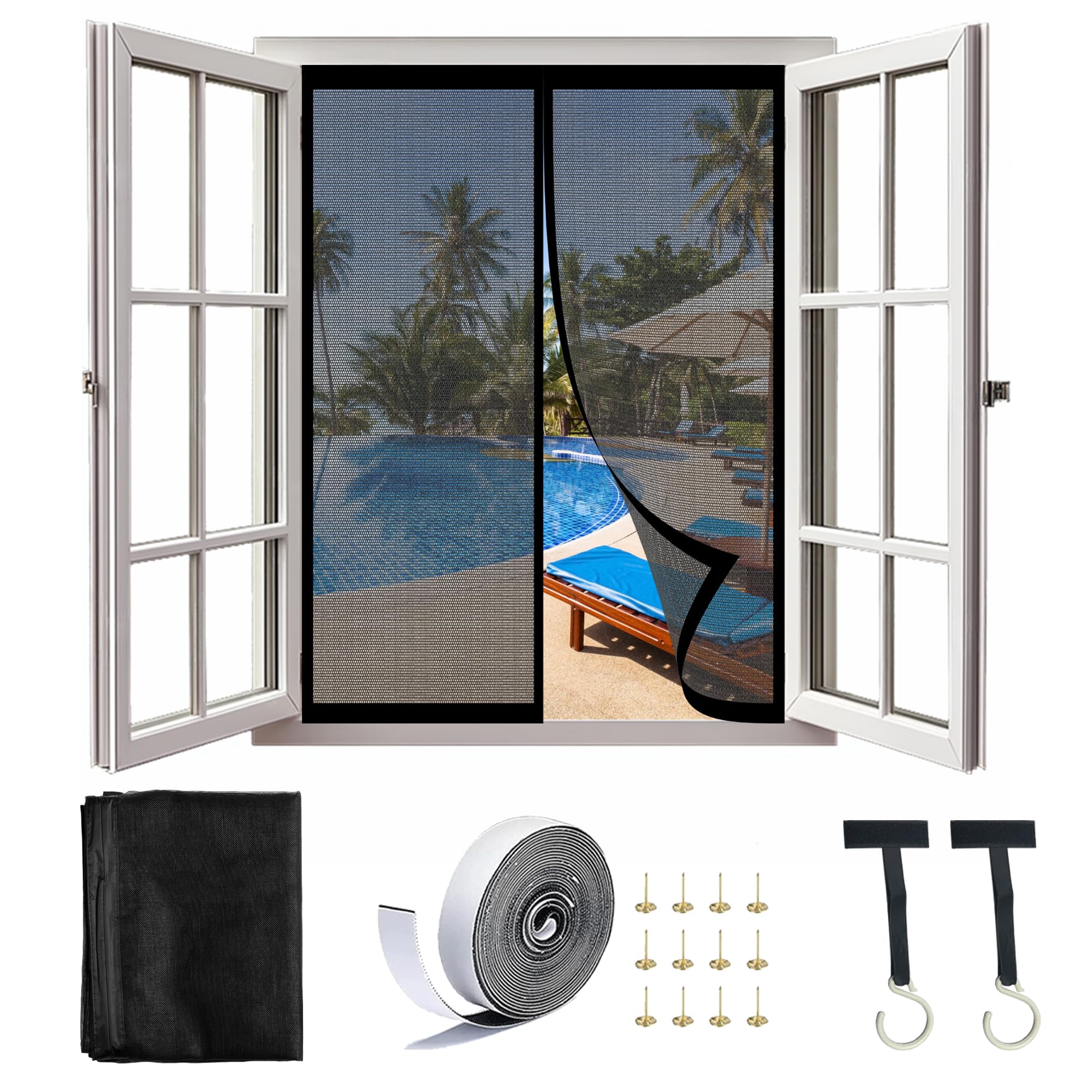 Zanzariera Magnetica Vetroresina 204 x 135 cm Tenda Magnetica Zanzariera Resistente Traspirante per Porta Finestra Balcone, Bianco