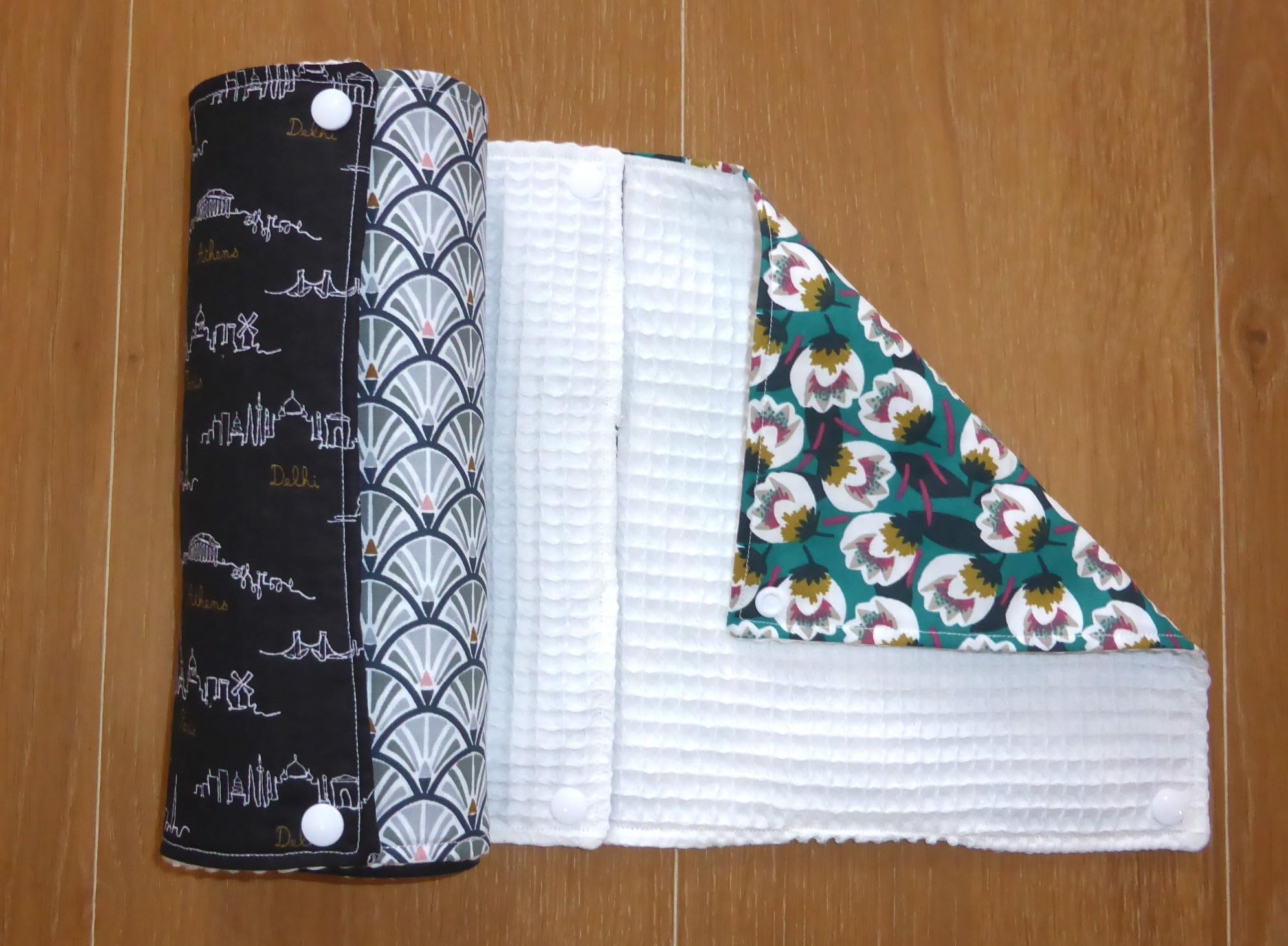 Rouleau de 5 feuilles d’essuie-tout lavable réutilisable – Handmade - zéro déchet (C vert noir)