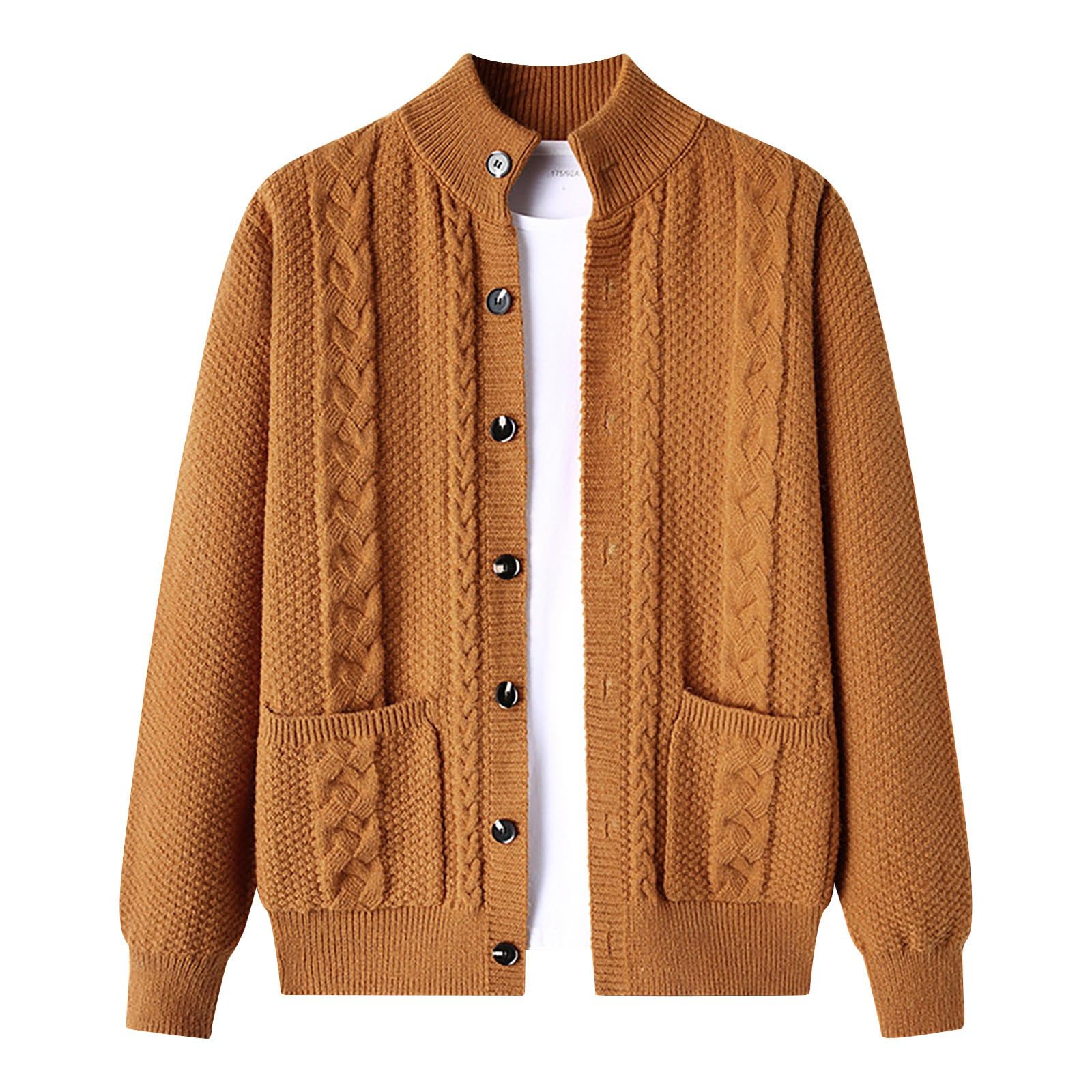 Cardigan Hombre Lana, Chaqueta De Punto Elegante Hombre con Cuello En V Chaqueta De Invierno Ligera De Entretiempo Punto Grueso, Informal Cuello Chal Manga Larga con Botones para Otoño E Invierno