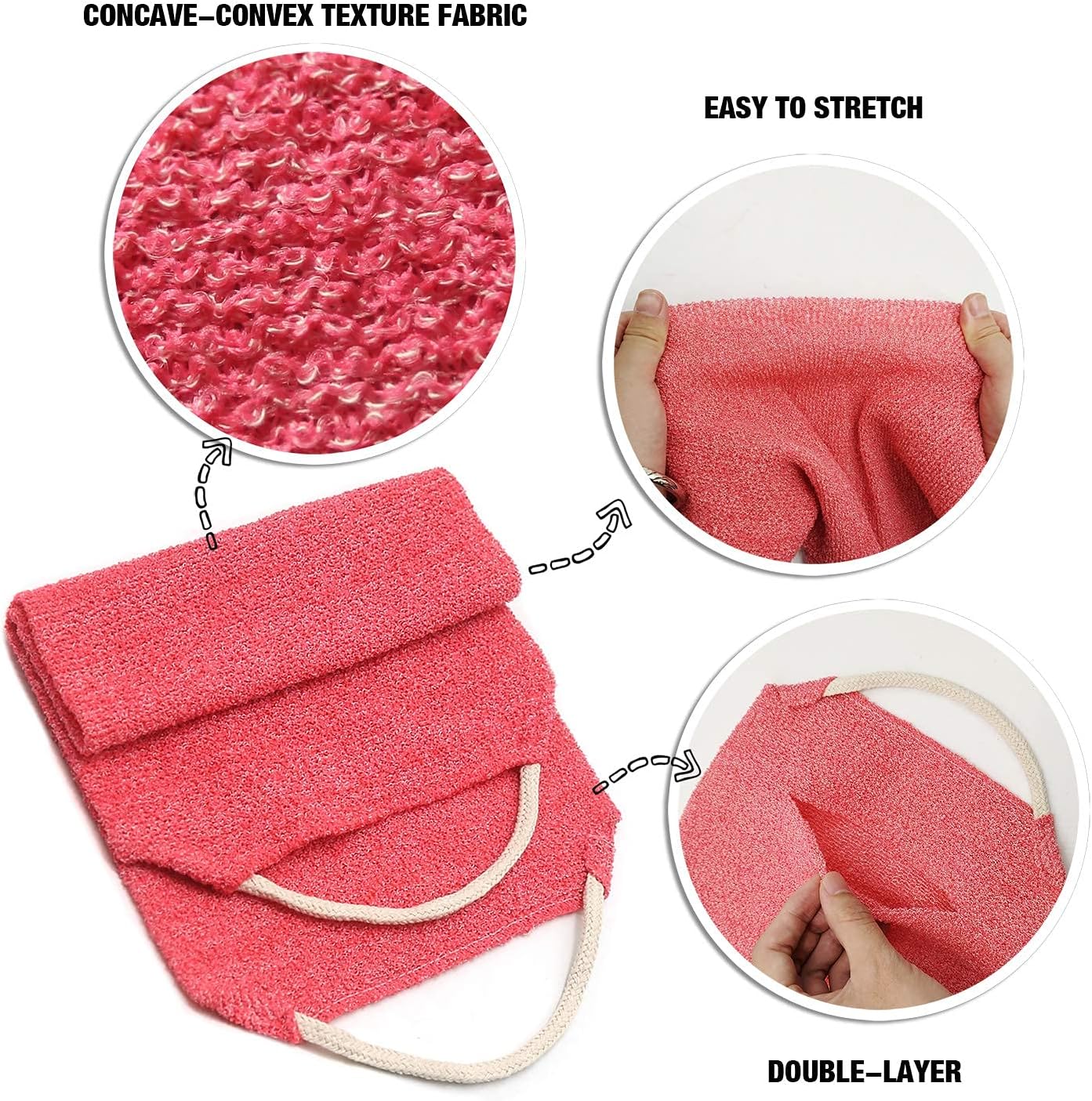 EvridWear Exfoliating Back Scrubber with Handles Two Sides for Body Shower Deep Cleans Skin Massages Invigorating Blood Circulation Men Women One Size (Back Scrubber + Heavy Gloves Pink) : Everything Else