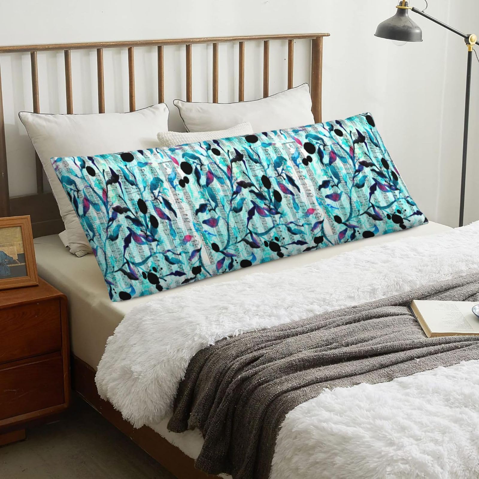 Watercolour Music Branches Leaves, Body Pillow Cover with Zipper,Long Body Pillowcase 20 x 60 in