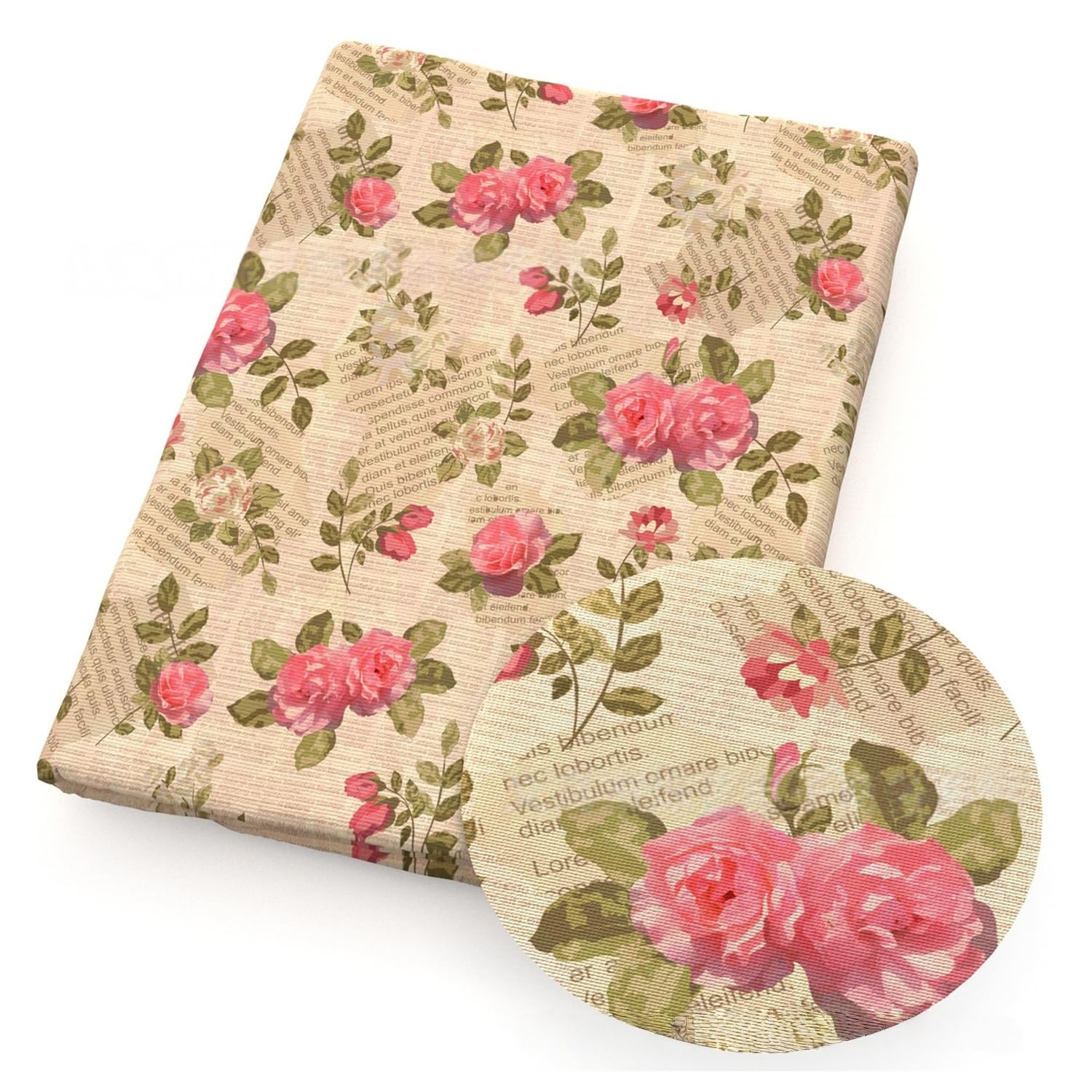 Tkanina w stylu vintage, kwiatowa, z nadrukiem, na metry, dekoracyjna, styl gazety, materiał do szycia, retro, kwiaty, róże, materiał z nadrukiem kwiatowym, do samodzielnego wykonania