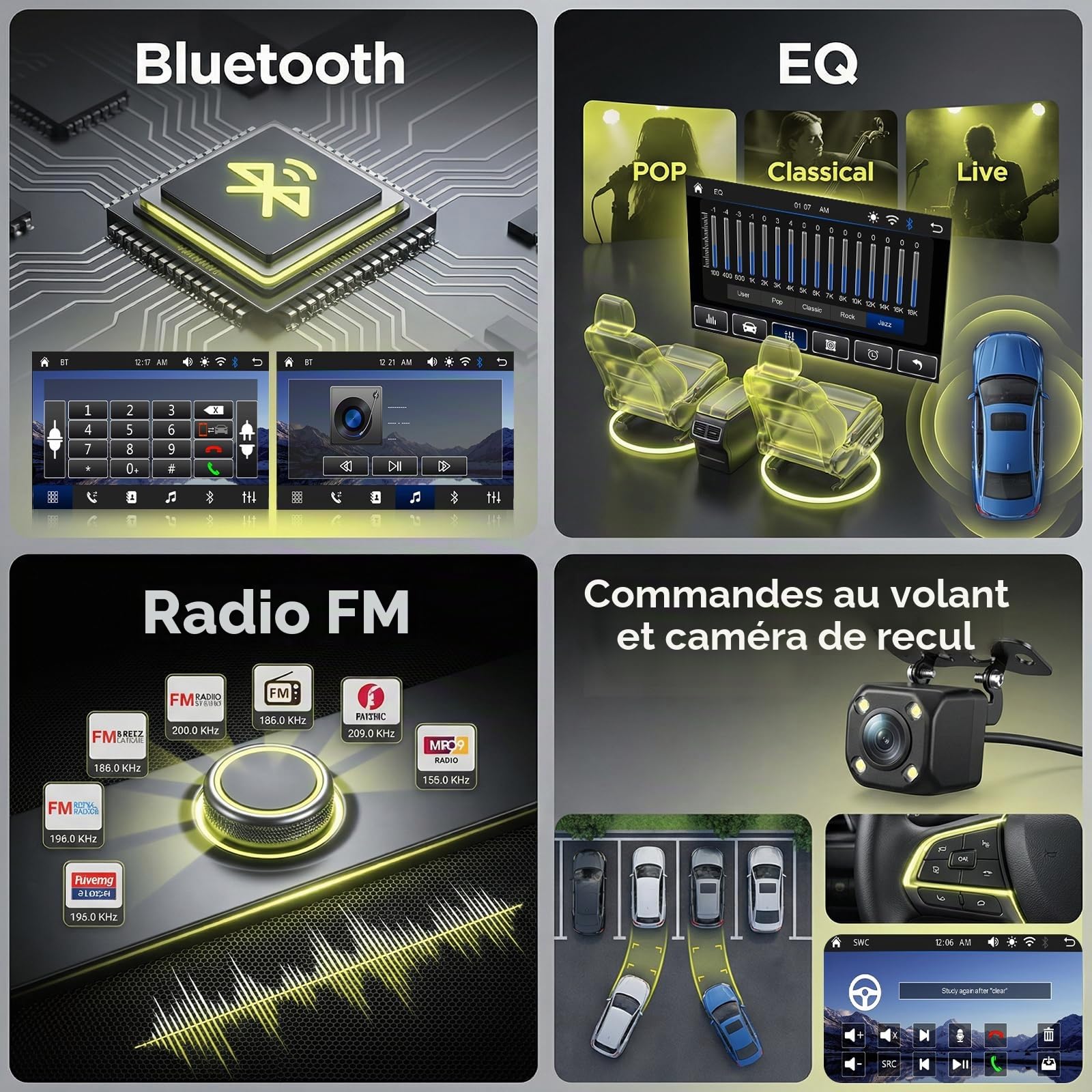 Hodozzy Autoradio 1 Din avec Carplay Android Auto sans Fil, Ecran IPS 7 Pouces Autoradio Compatible Bluetooth Radio FM/USB/TF/AUX/Sortie vidéo/Youtube/Caméra de recul