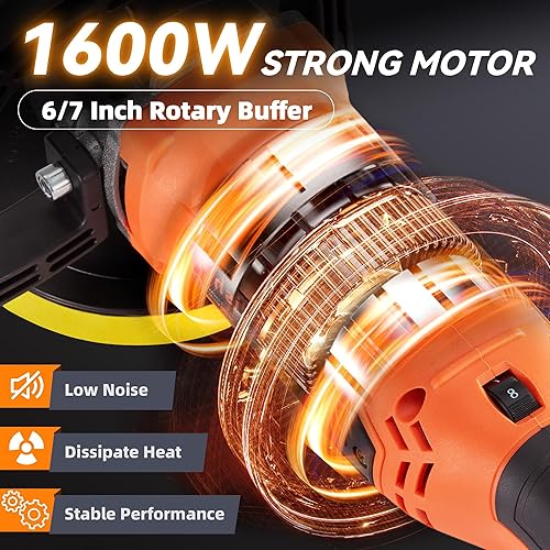 Miniatura 3 de Pulidora de búfer, 1600 W, 7 pulgadas6 pulgadas, cera pulidora rotativa, 8 velocidades variables de 500 a 3600 RPM, máquina pulidora de mango