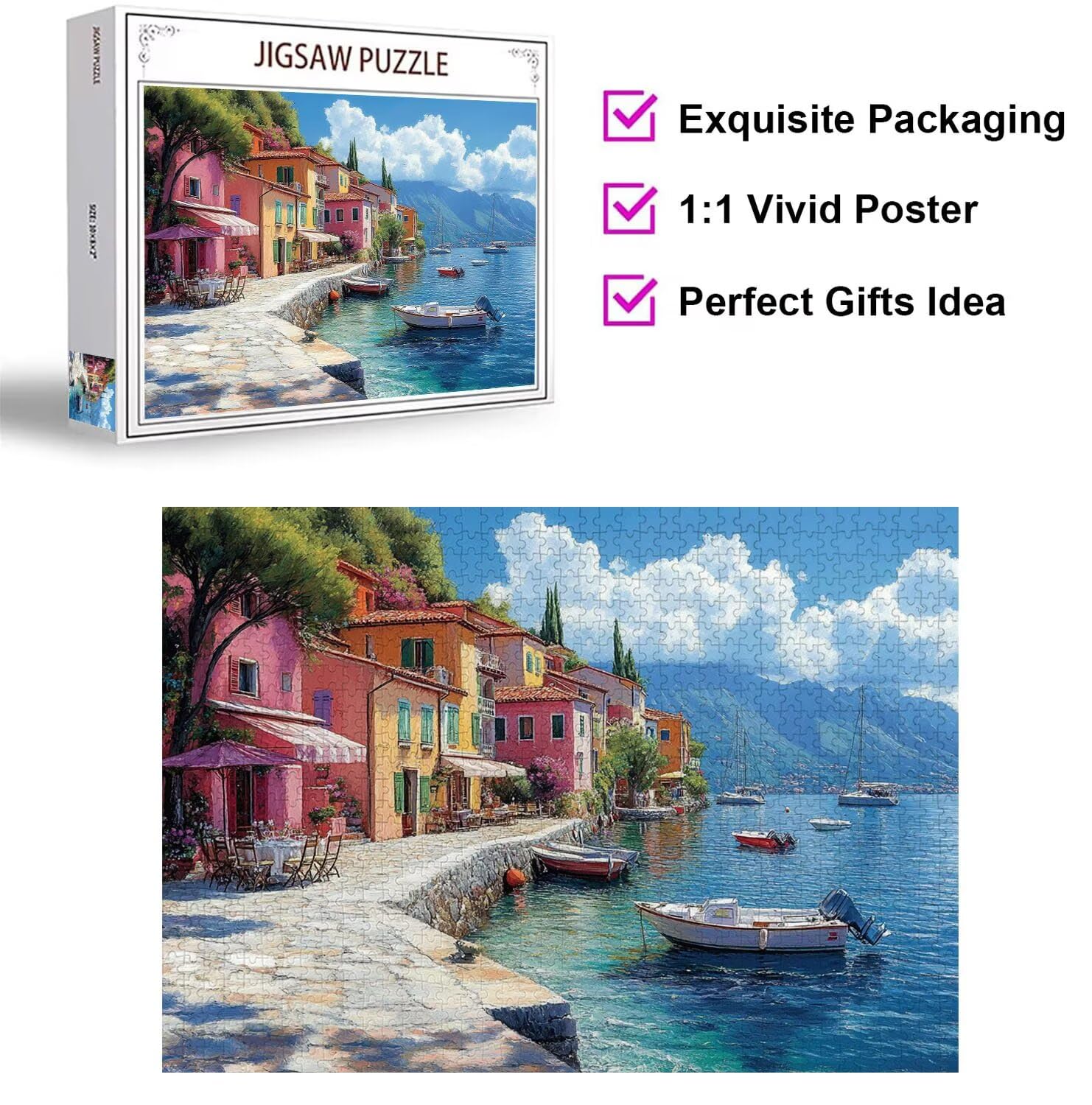 Puzzle 3000 Teile für Erwachsene, 3D Puzzle Meer Holzpuzzles, n-215 | Puzzlematte Kleine Stadt, Heimunterhaltung, Entspannung Meditationspuzzle, Impossible Klassische Jigsaw Puzzles, Home Decor