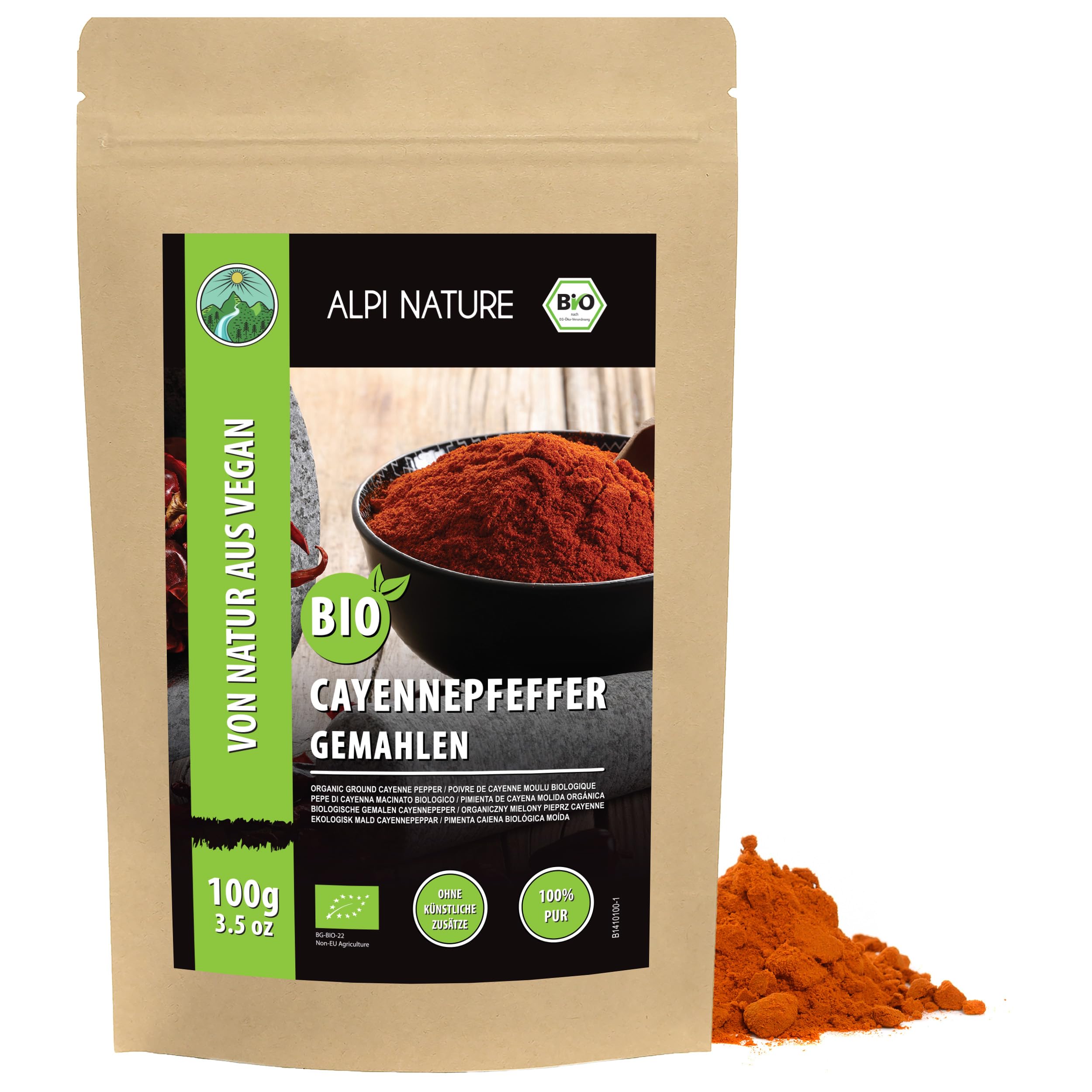 Alpi Nature Cayennepfeffer gemahlen BIO 100g, Cayenne Pfeffer, Cayennepfeffer Pulver, Chilipulver