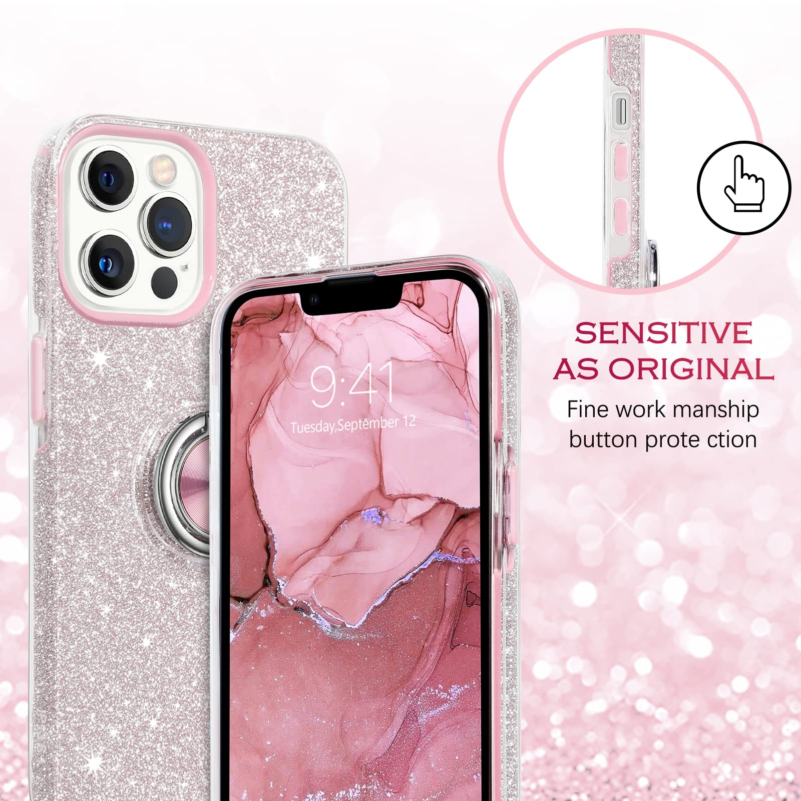 YINLAI Custodia Glitter Rosa Per IPhone 13 Pro Max (6.7'') - Morbida TPU Antiurto Con Protezione Fotocamera - Regalo Donna