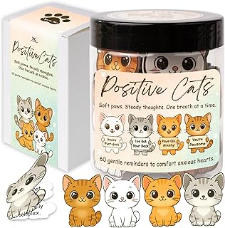 Positive Cats Jar – 60 Affirmation Cards for Anxiety & Self Care, Cat Gifts for Women, Teens & Men, Mental Health & Stress Relief Support Gifts, Cat Mom Gift