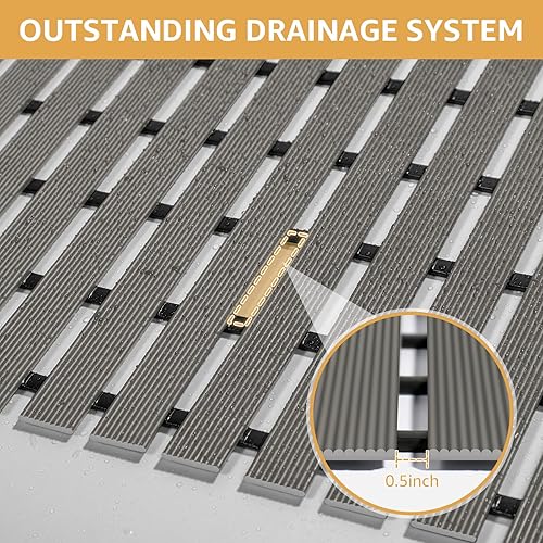 Miniatura 4 de Yolife Tapete de ducha grande de PVC, 35.4 x 24 pulgadas, con ventosa, antideslizante, fácil de cortar y rizar, tapete de ducha resistente para