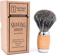Vista 4 de Taconic Shave 's 100% mixto tejón cepillo de afeitar de lujo – madera de haya y mango cromado – Soporte de afeitar incluido