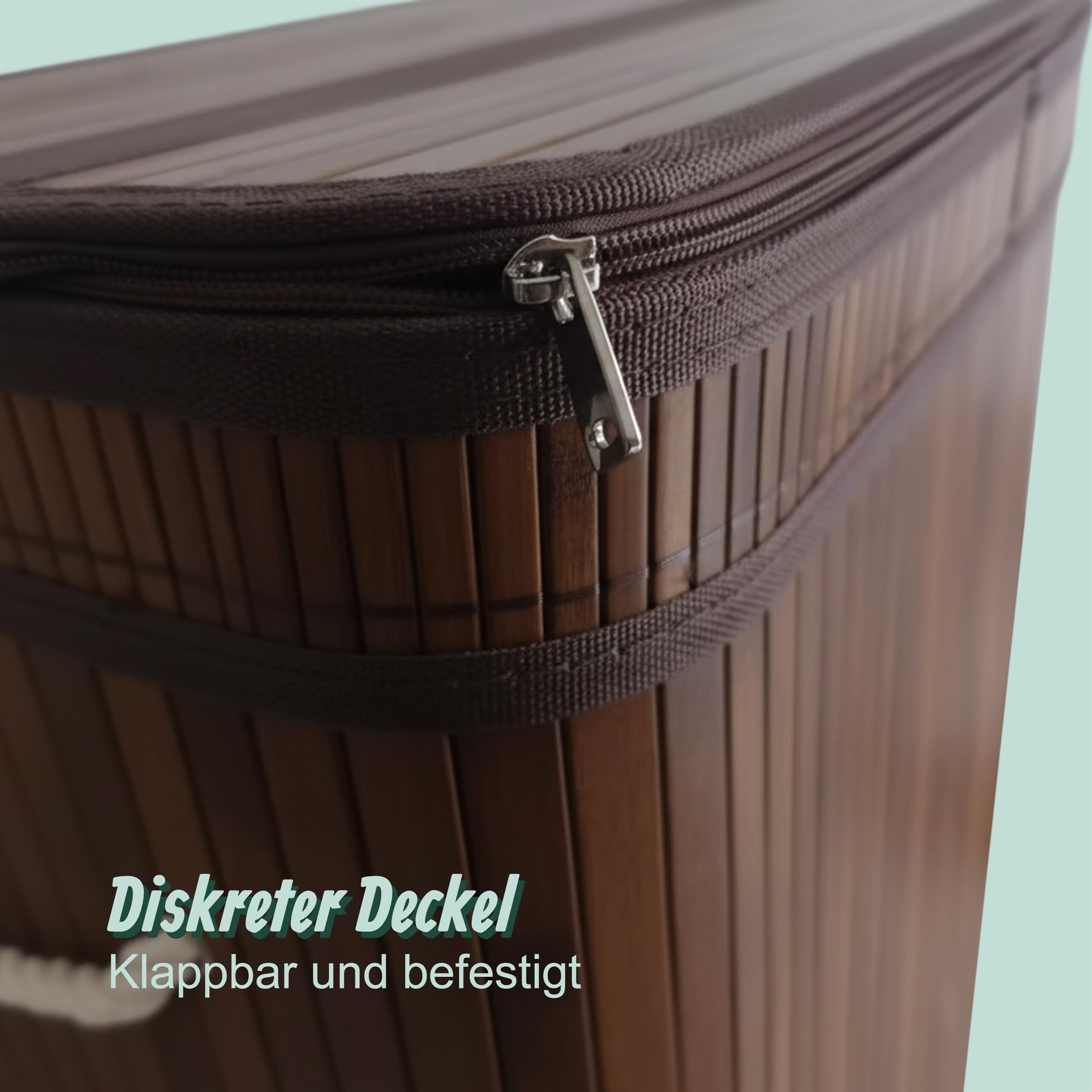 Relaxdays Wäschekorb mit Deckel, 3 Fächer, Bambus, 105 l, faltbar, HxBxT: 63x52x32 cm, Wäsche Sortiersystem, Dunkelbraun