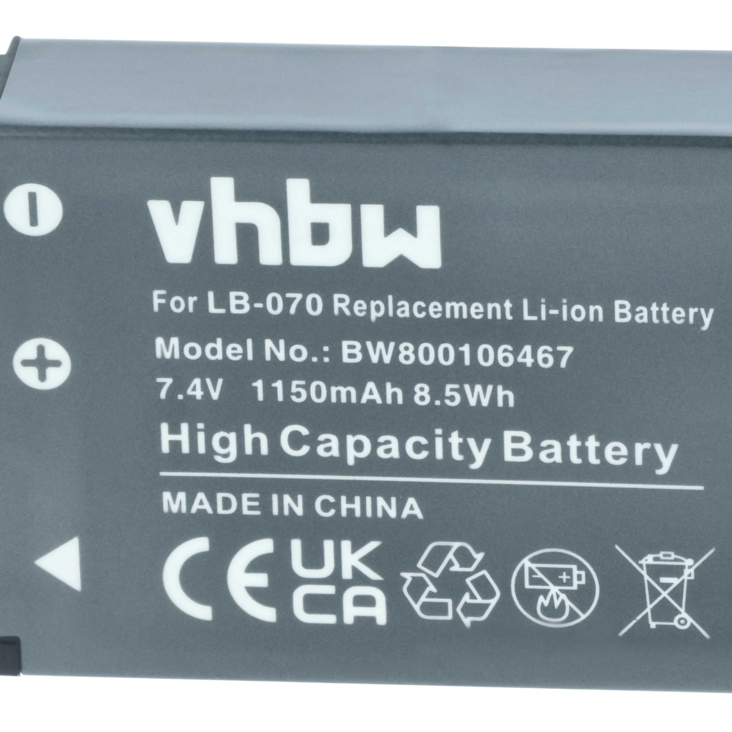 vhbw Zamiennik akumulatora do Kodak LB-070 | Do aparatu (1150 mAh, 7,4 V, litowo-jonowa)