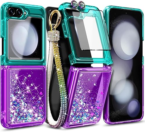 NGB Supremacy Funda para Samsung Galaxy Z Flip 5 (5G 2023) con protector de pantalla de vidrio templado, protector de lente de cámara, cordón de