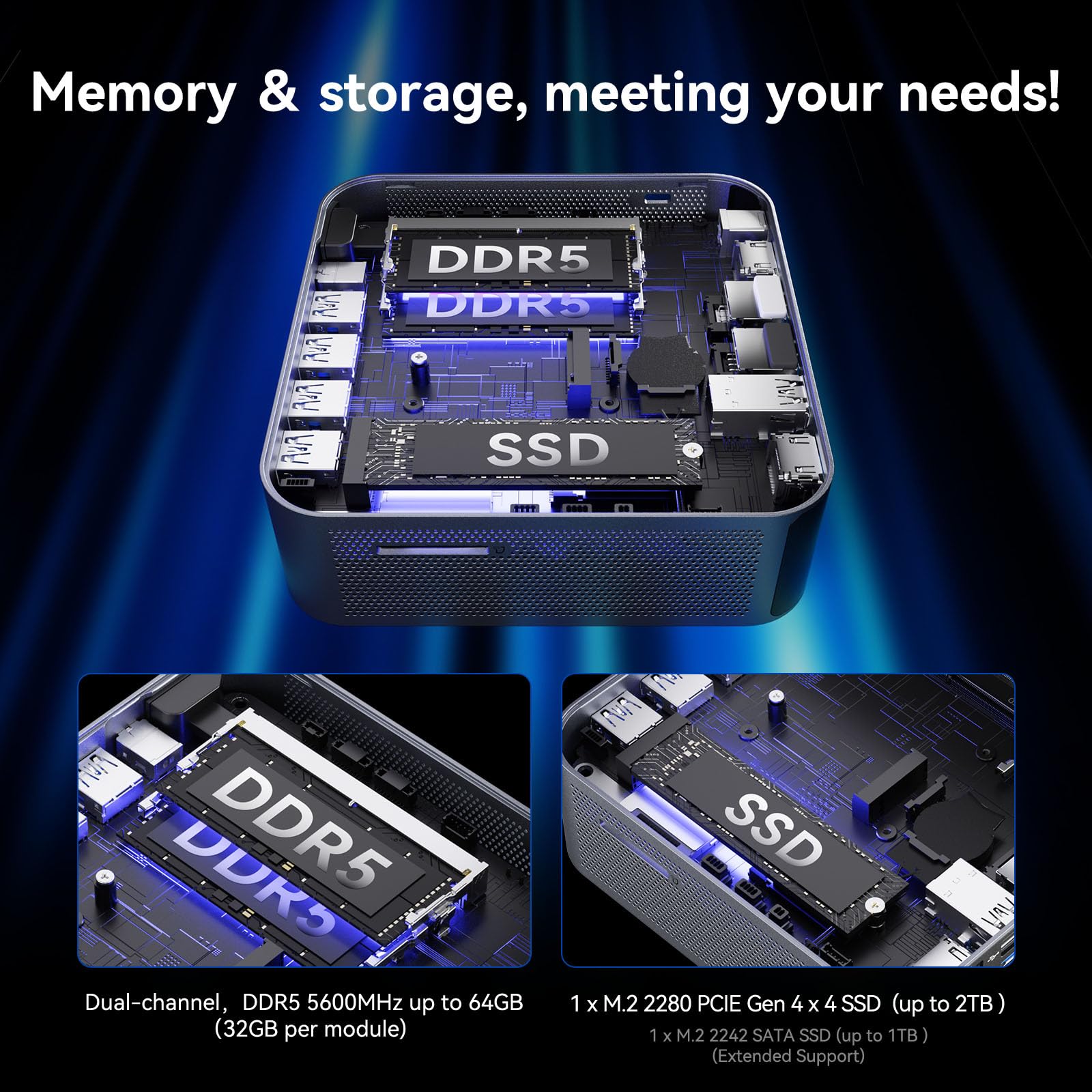 GEEKOM Mini PC GT1 Mega AI, processador Intel Core Ultra U9-185H