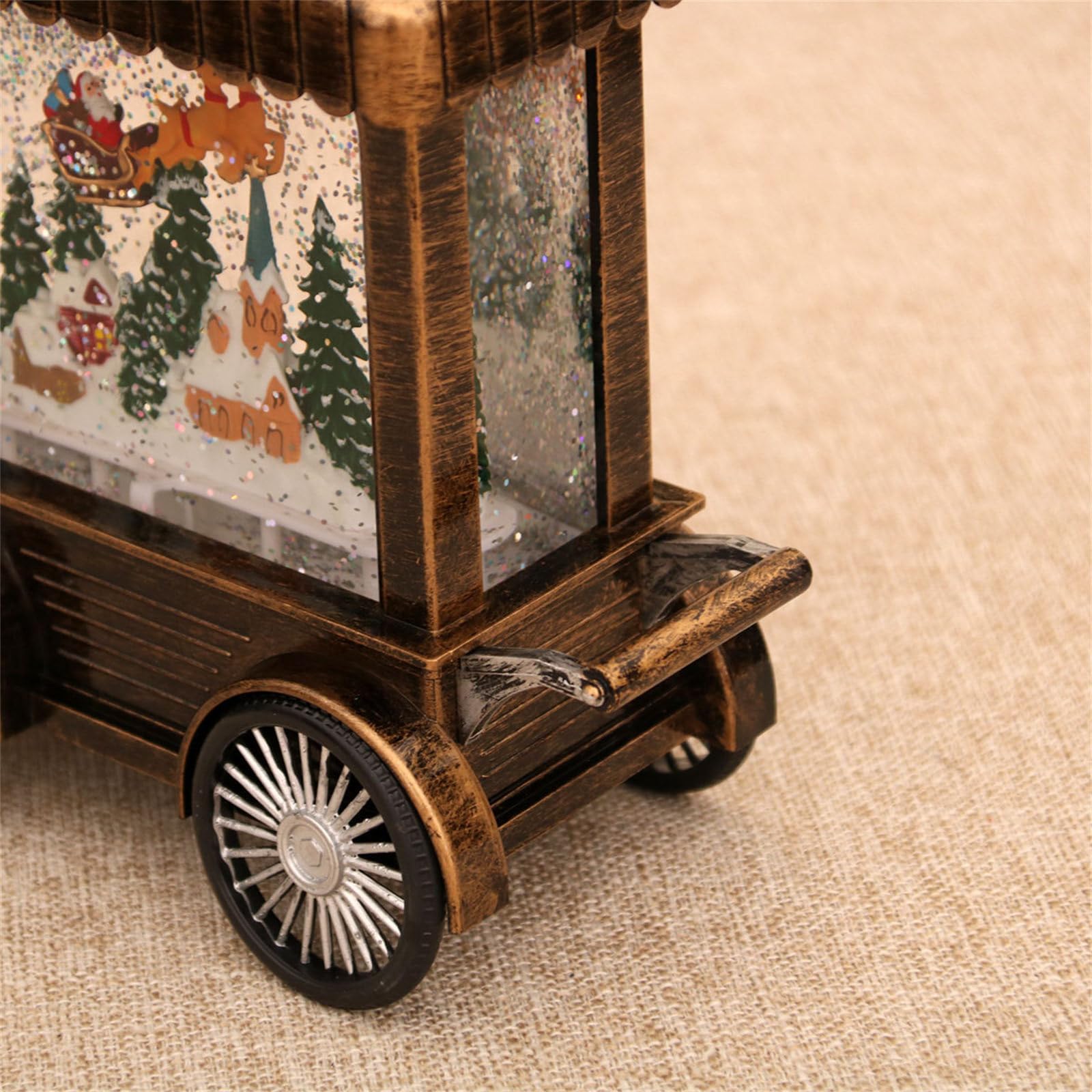 Weihnachtsfigur-Spieluhr aus Kunstharz, Wagen mit Schneefall, Tischdekoration, für Kinder, Erwachsene, Geburtstag, Schnee-Dekoration