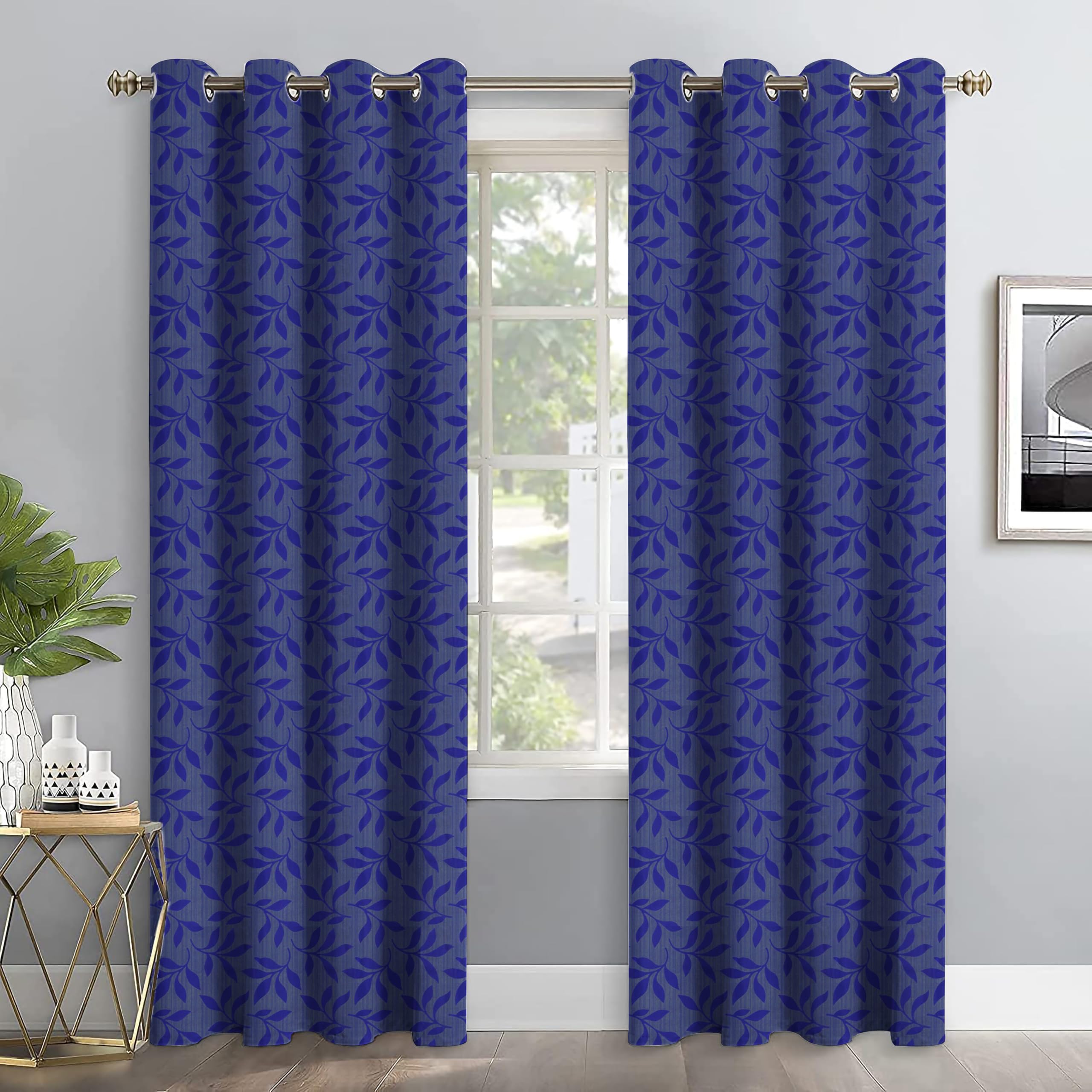 Floral Print Door Curtains 7 Feet Long Set of 2 | Eyelet Polyester | Light-Filtering | Curtains for Living Room | Bedroom | Perfect for Home Décor | Blue | 210 x 115 CM-image-20