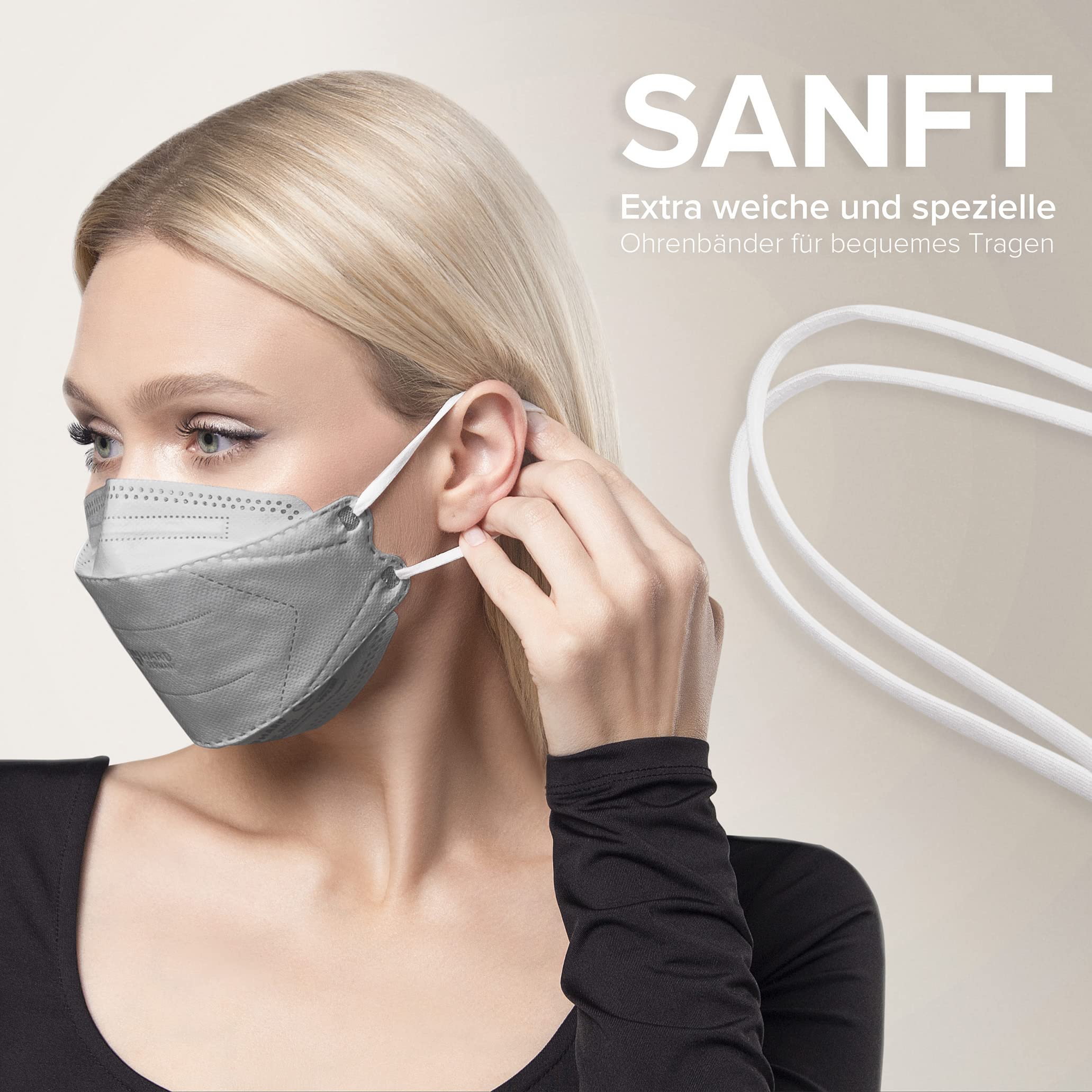 HARD Mascarillas FFP2 | protector bucal | protección respiratoria | respirador | Amigable con la piel - Transpirabl | Tamaño: Standard - embalaje individual-Gris Scuro - 20 piezas