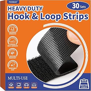 30 Sets Industrial Heavy Duty Hook and Loop Strips with Adhesive, Strong Back Adhesive Double Sided Hook Loop Tape, Black Sticky Fasten for Rough Surfaces,Indoor or Outdoor Use,1.3x3.2 Inch