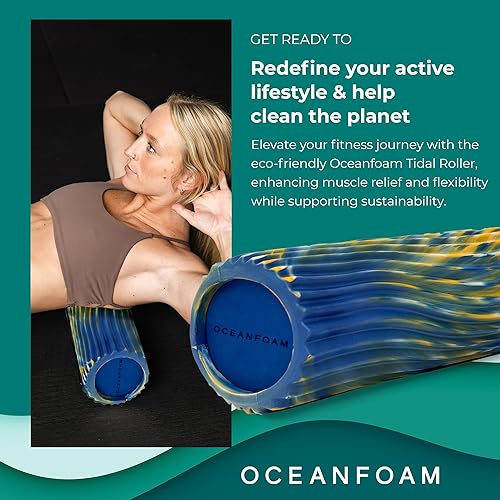 Miniatura 122 de Oceanfoam Tidal Roller - Rojo, Azul Marino Oscuro y Natural Marmóreo - Rodillo de espuma para masaje muscular para dolor de espalda y estiramiento -