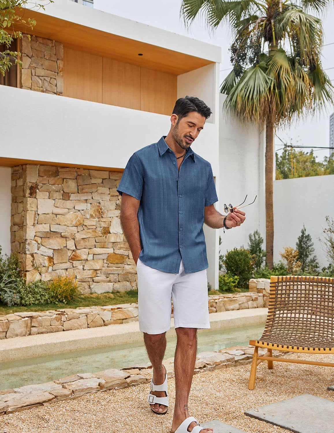 COOFANDY Men's Casual Button Down Shirts Short Sleeve Summer Beach Textured Shirts