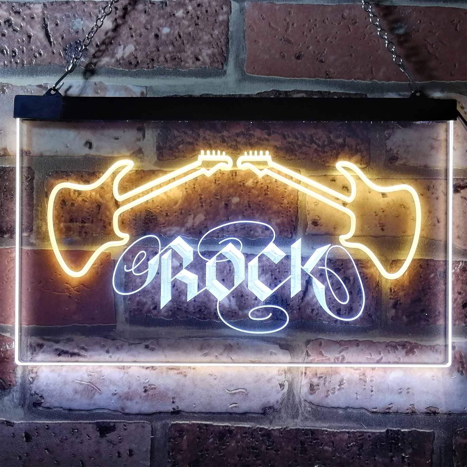 ADVPRO Guitar Rock n Roll Music Band Room Dual Color LED Neon Sign White & Yellow 12" x 8.5" st6s32-i0047-wy