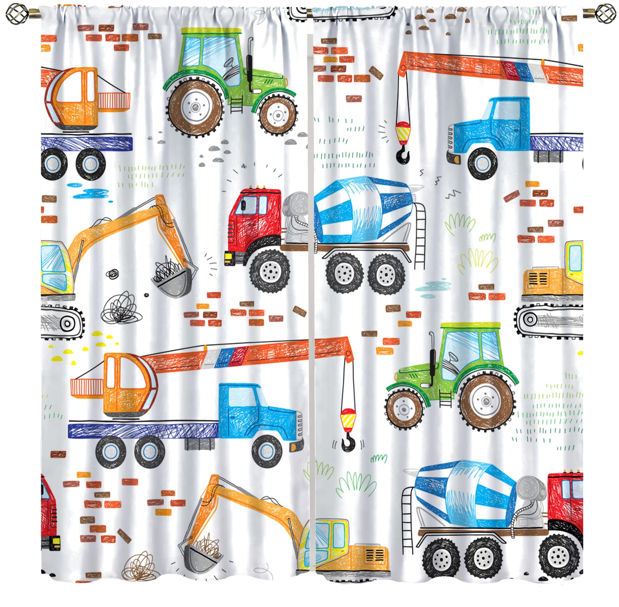VUMIVI Kids Doodle Blackout Curtains Colorful Engineering Vehicle Cartoon Crayon Drawing Window Treatments for Boys Girls Room Bedroom Nursery Room 42