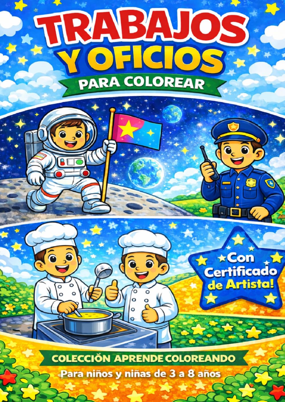 Trabajos y Oficios para Colorear Colección Aprende Coloreando | Niños 3-8 años: Más de 25 profesiones para colorear | Libro educativo infantil | Incluye certificado de artista