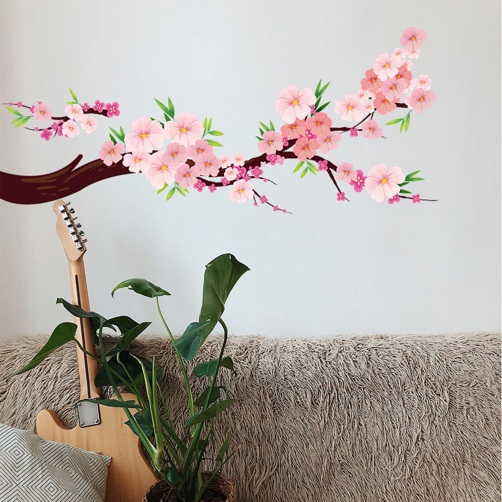 Wandtattoo Set 'Rosa Schilf & Topfpflanze' – 4 Blätter, Je 30x90 Cm, Selbstklebende Wanddekoration