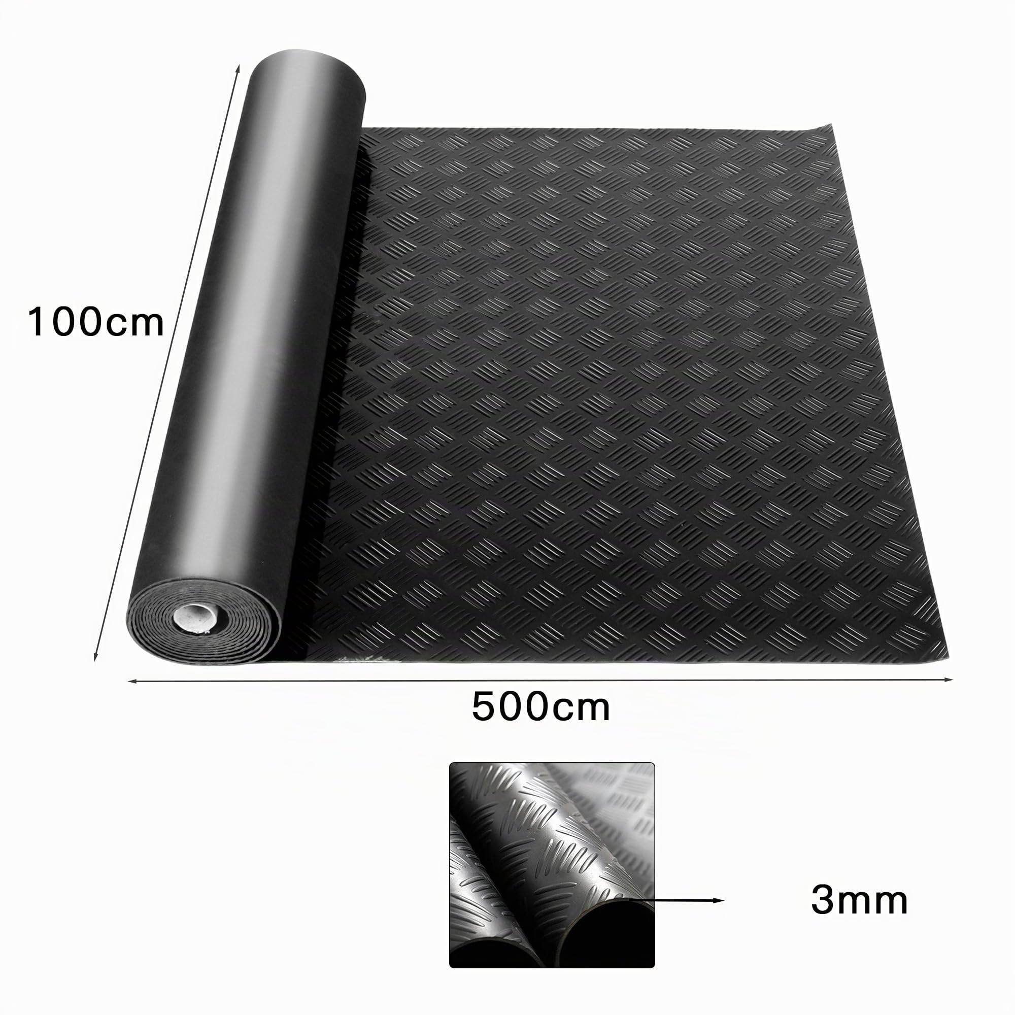 Nisorpa Tapis de sol en caoutchouc - 500 cm x 100 cm - Vendu au mètre - Épaisseur : 3 mm - Antidérapant - Pour cave, atelier, garage