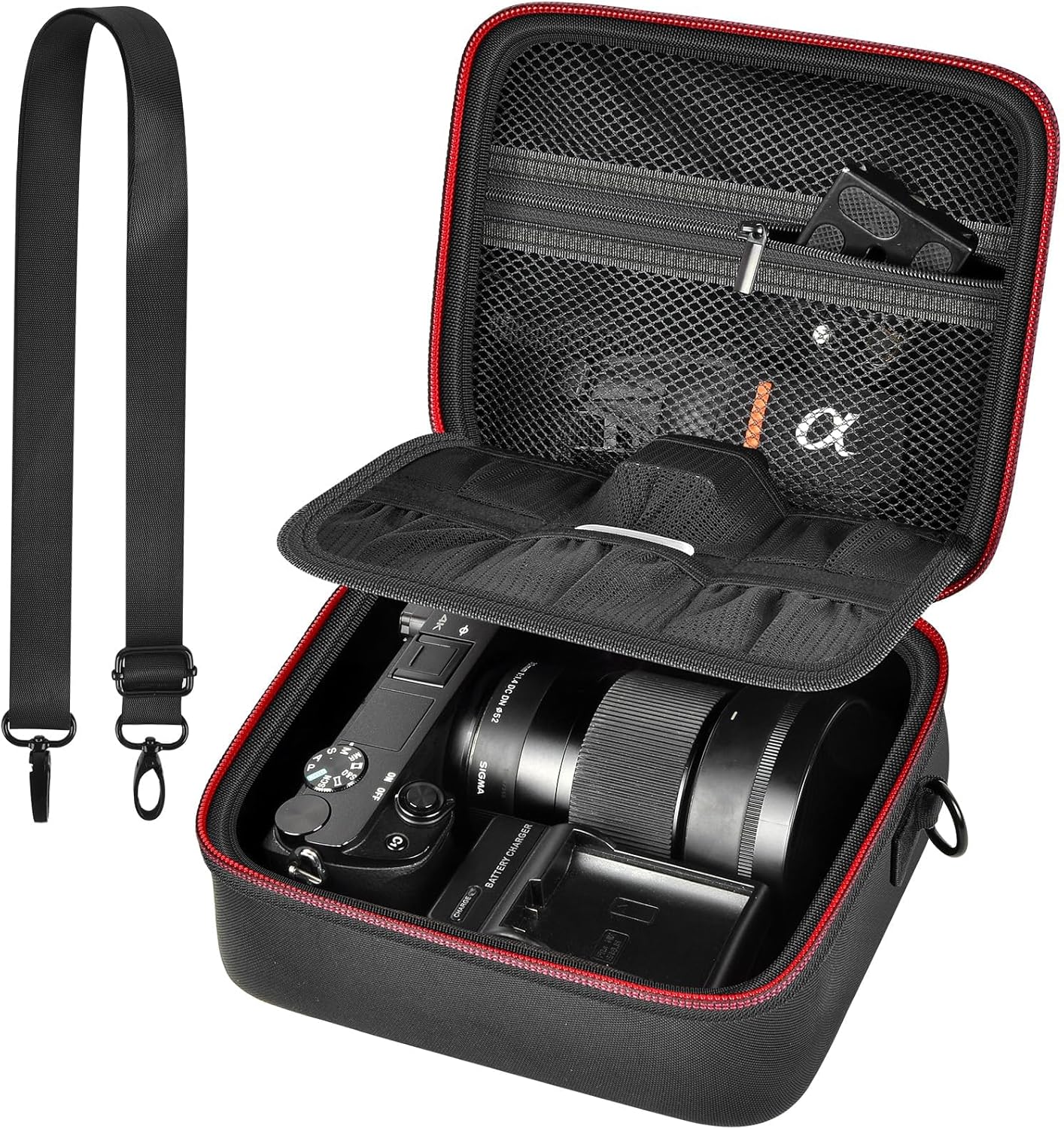 casmilee Kameratasche für Sony Alpha ZV-E10 Alpha a6400/ a6700/ a6100/ a6000/ a6600/ a6500 spiegellose Digitalkamera, harte Reisetasche mit Schultergurt für Objektiv & Zubehör (Schwarz, Medium)
