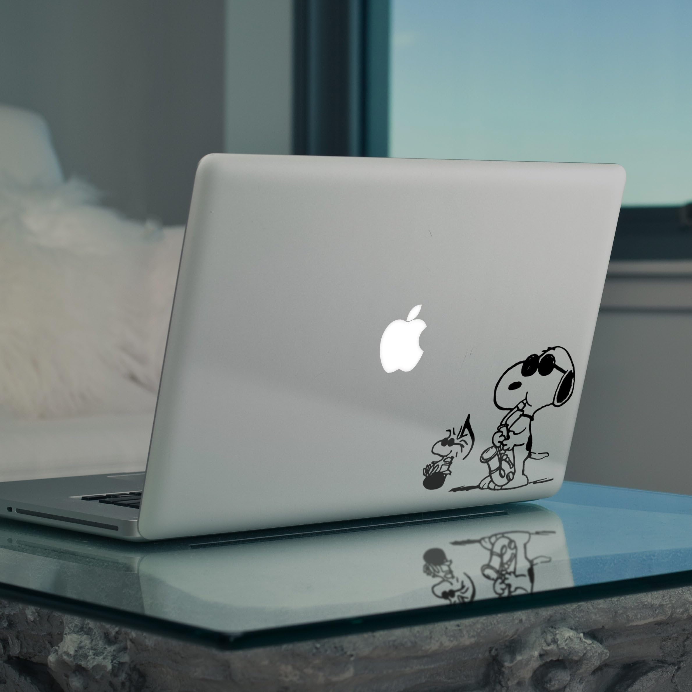 Cartoon Dog With Woodstock Playing Jazz Music Vinyl Decal Sticker for Apple Macbook Air 11" 13" Apple Macbook Pro 13" 15" 17"