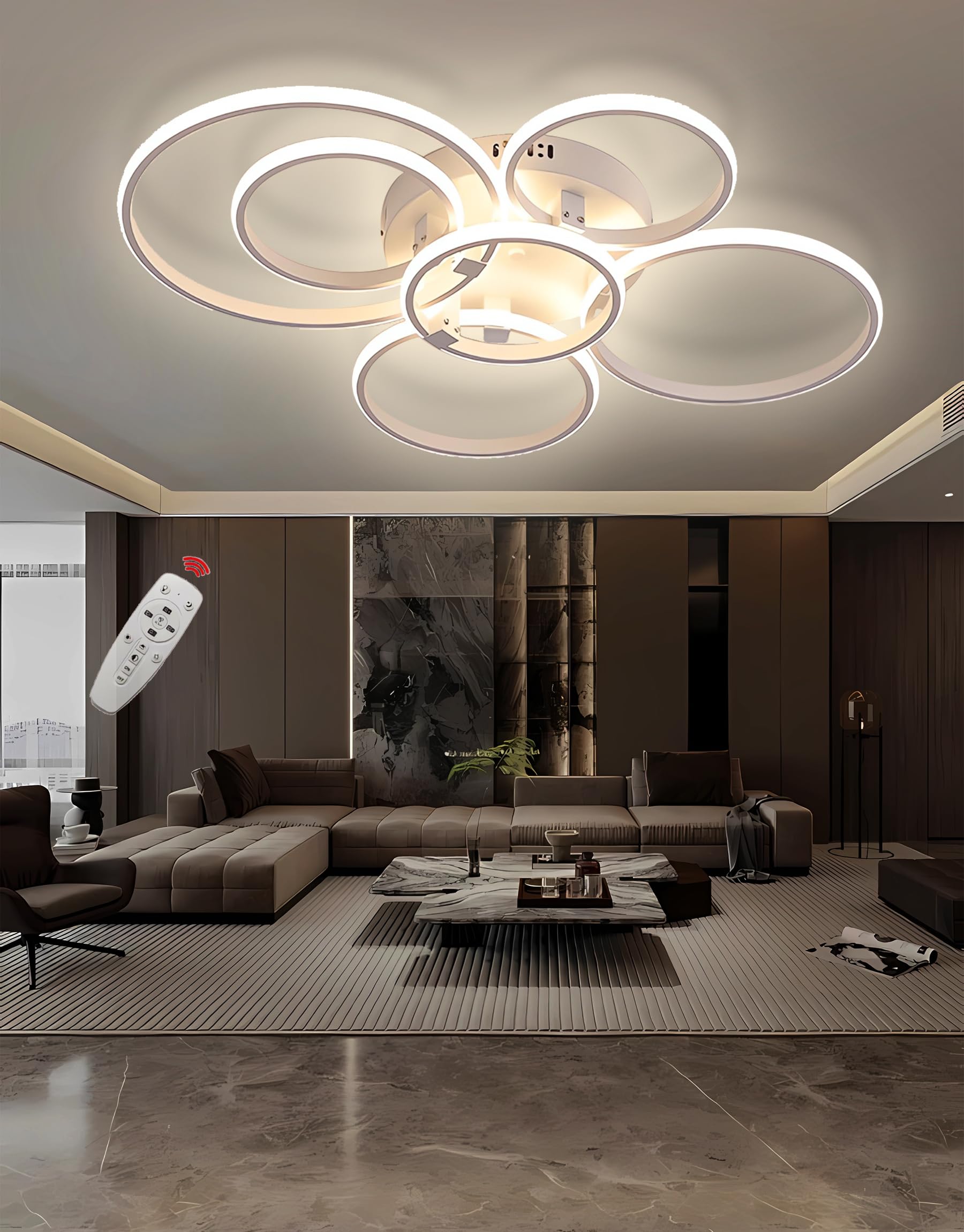 QYSMGS LED Ceiling Lighting Modern Living Room Ring Ceiling Lamps Dimmable with Remote Contro Flush Mount Ceiling Light for Living Room Bedroom Parlour (White, 6 Rings)