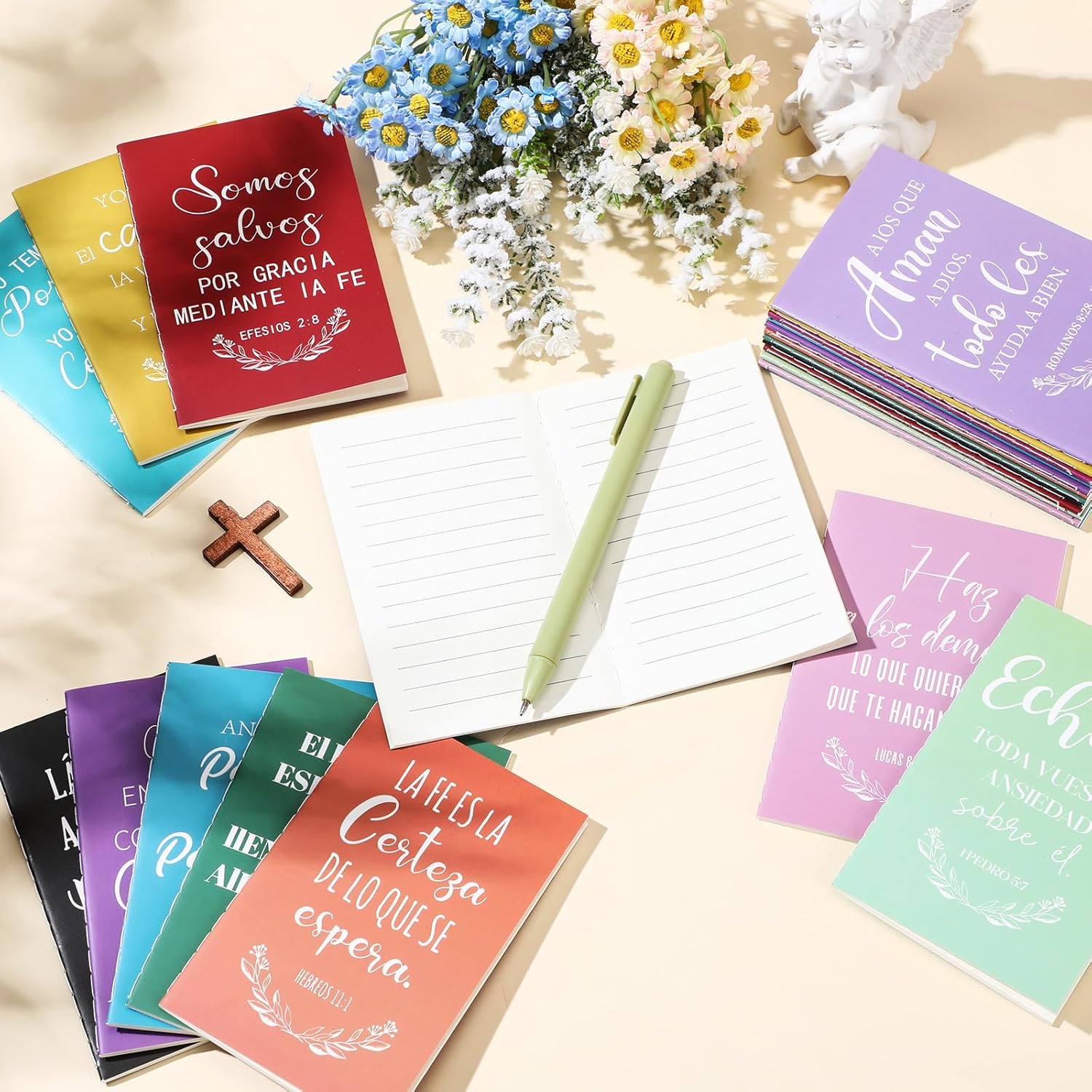 Thenshop 96 Pcs Spanish Christian Notebook Gift Bulk Regalos Cristianos En Español Notebooks Religious Bible Verse Gift for Women Colleague Family Office Graduation Supplies (Multicolor)