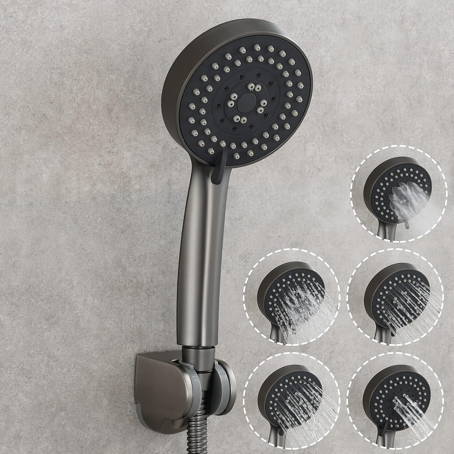 Tecmolog ABS Plastic Shower Head High Pressure Handheld Shower Wand Gun Black with 5 Spray Settings, BS144GR