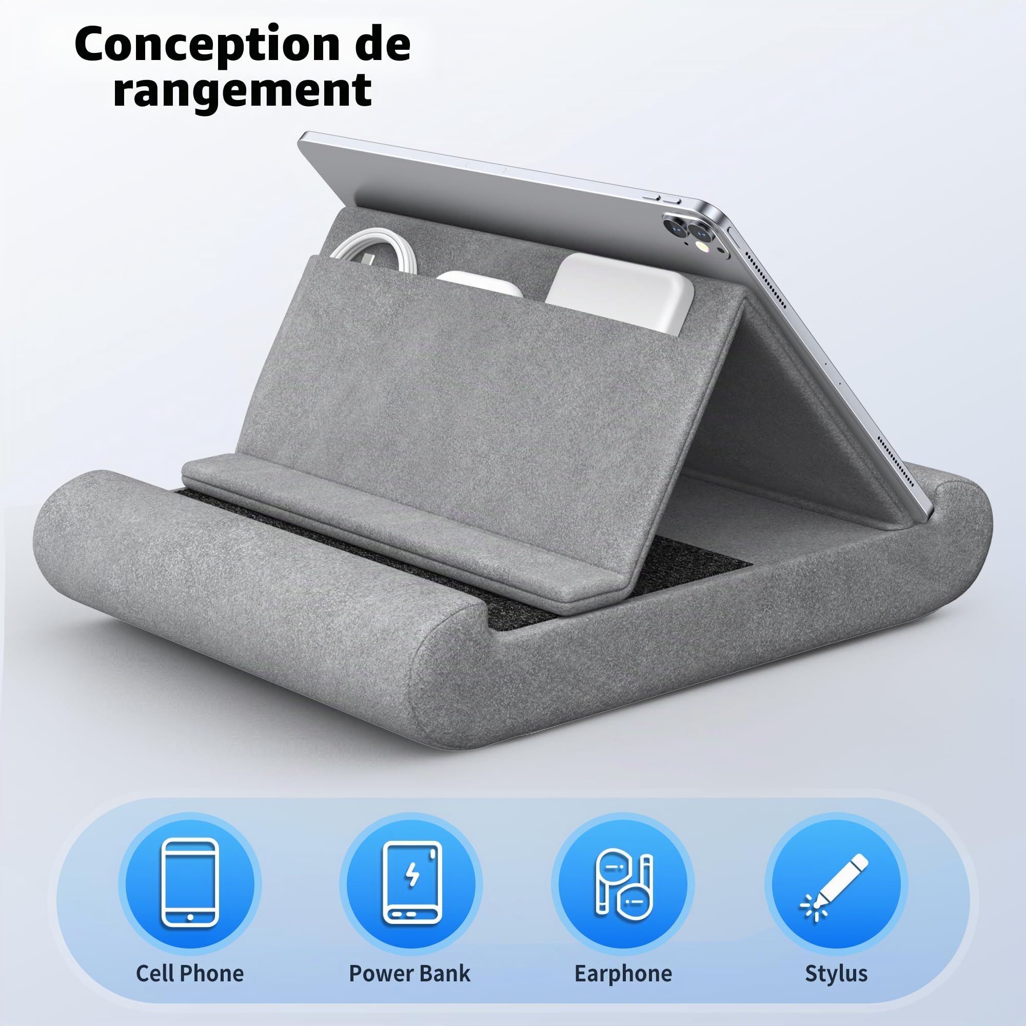 CreaDream Tablet-Kissenständer, Tablet-Halter für Schoß, Bett und Schreibtisch, Kissenpolster mit Tasche und Stifthalterung, für 4-13 Zoll iPad Pro 11, 13, Air, Mini, Kindle, Galaxy Tab, E-Reader