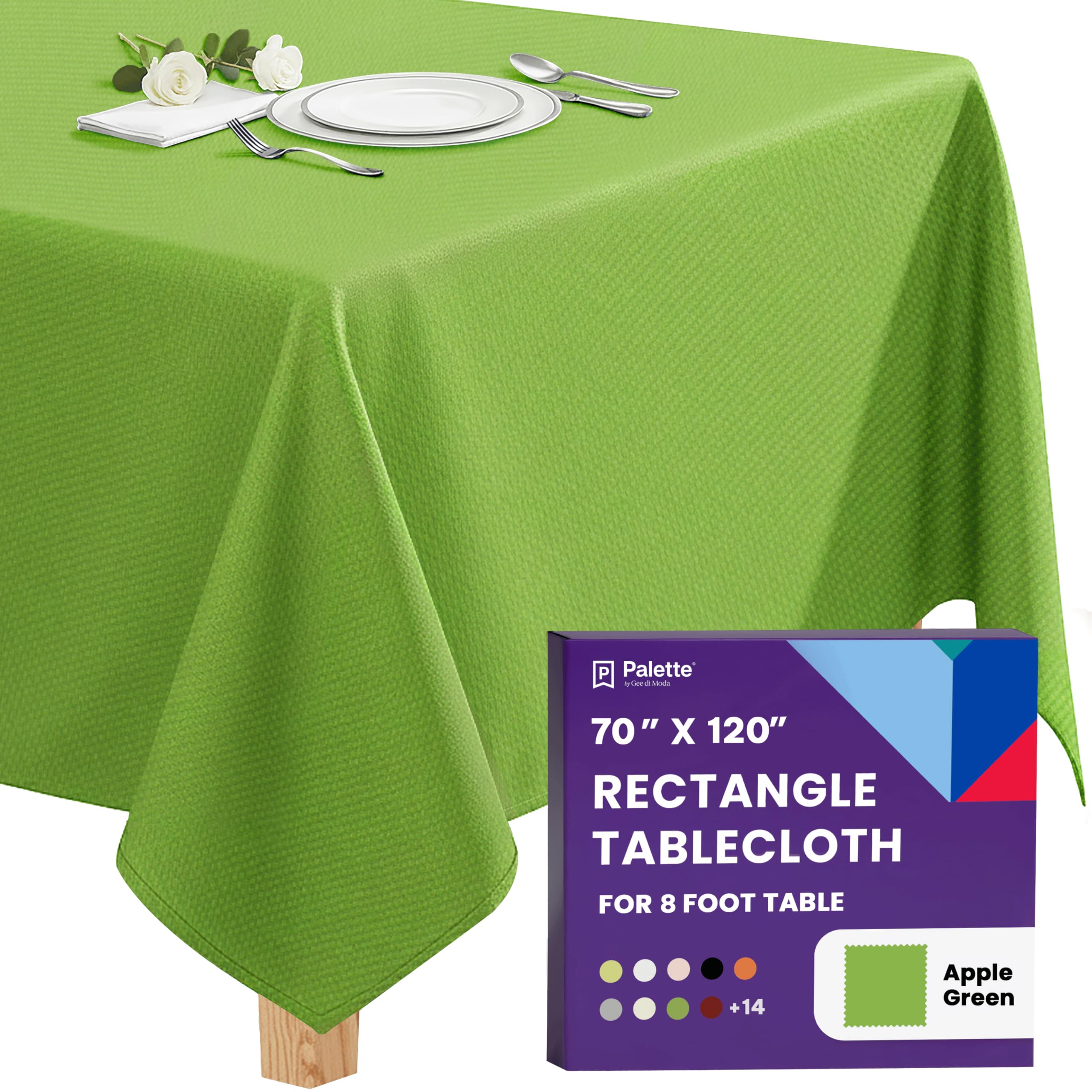 Gee Di Moda Rectangle Tablecloth - 70 x 120 Inch Apple Green Table Cloth for 6 or 8 Foot Rectangle Tables - Heavy Duty Washable Fabric - for Holiday Party, Dinner, Weddings, Baby Shower &amp; Events