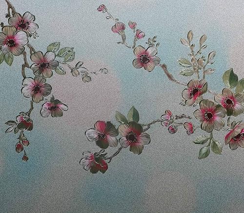 Miniatura 5 de VSUDO Película estática para ventana de privacidad de 17.7 x 157.5 pulgadas, patrón de flor de durazno para el hogar, calcomanía de vidrio de