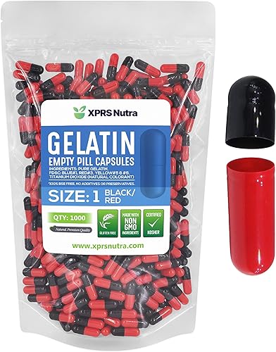 XPRS Nutra Cápsulas vacías de tamaño 1, 1000 cápsulas vacías de gelatina Cápsulas de píldoras vacías expresas Relleno de cápsulas de bricolaje