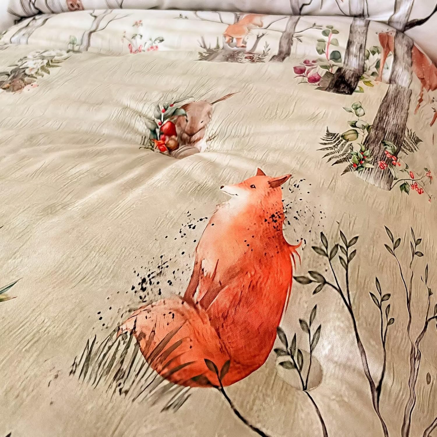 4 Pieces Woodland Animal Toddler Bedding Set for Boys Girls, Forest Animals Comforter Set Bed in a Bag,Toddler Bed Set Includes Comforter, Flat Sheet, Fitted Sheet and Pillowcase - Image 8