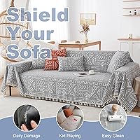Vista 258 de VClife funda boho de sofá de felpilla para sofá seccional, funda antideslizante para sofá de 2 plazas, protector para mascotas con borlas, funda