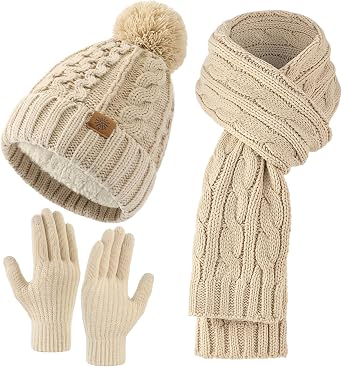 Tavaleu Womens Winter Beanie Hat Scarf Touchscreen Gloves Winter Gift