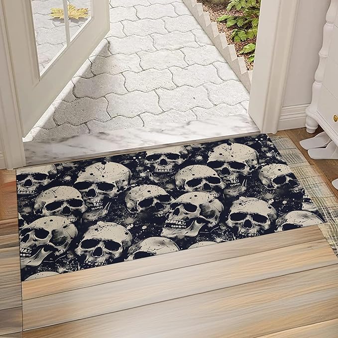 Skull Front Door Mat Outside Entrance, Indoor Door Mat, 17x29.5 in,Non-Woven Fabrics Non Slip Floor Doormat, Welcome Mats Entryway Rug Doormats for Kitchen Bedroom Living Room Decor Gifts