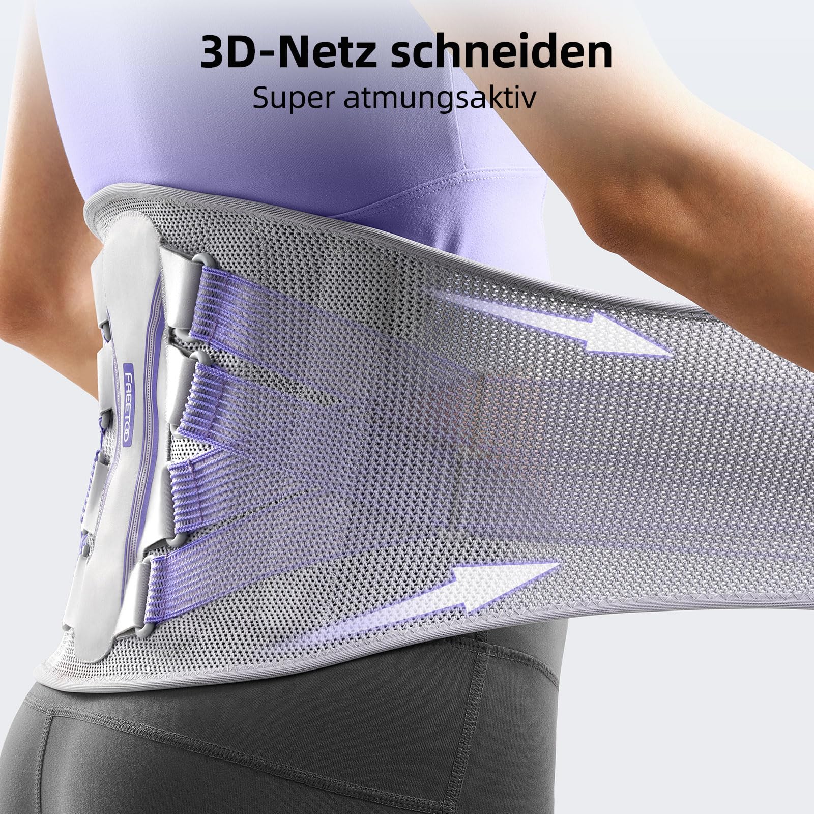 FREETOO Rückenstützgürtel 3D-Gestrick Ultra Atmungsaktiv Rückenbandage für Herren und Damen 5 Stützmodule zur Linderung von Rückenschmerzen Lila Stylischer Haltungskorrektor für urbane Schönheiten M