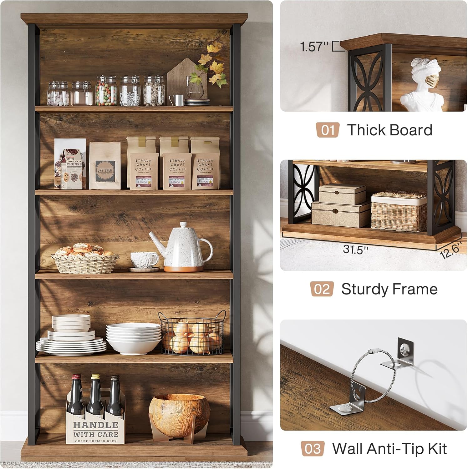 Tribesigns 6-Tier Tall Bookshelf, 71" Industrial Bookcase with Metal Frame, Freestanding Open Storage Shelves for Home Office, Living Room, Bedroom