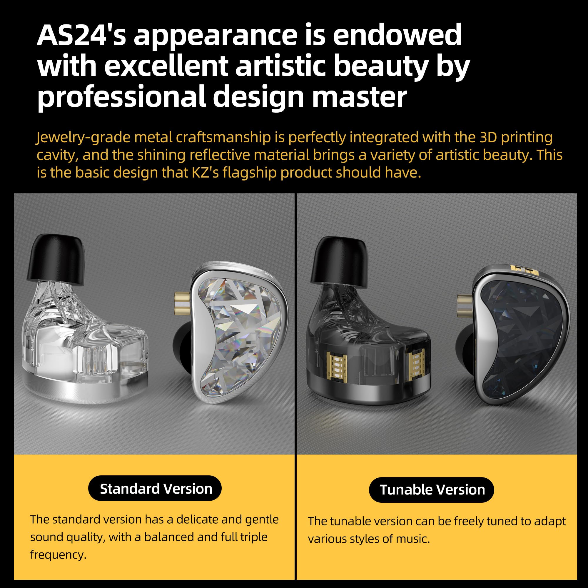 KZ AS24, cuffie in-ear monitor 24BA, driver IEM ad alte prestazioni, con 8 interruttori di accordatura, isolamento acustico, auricolari cablati per musicisti (versione accordatura, nero, con