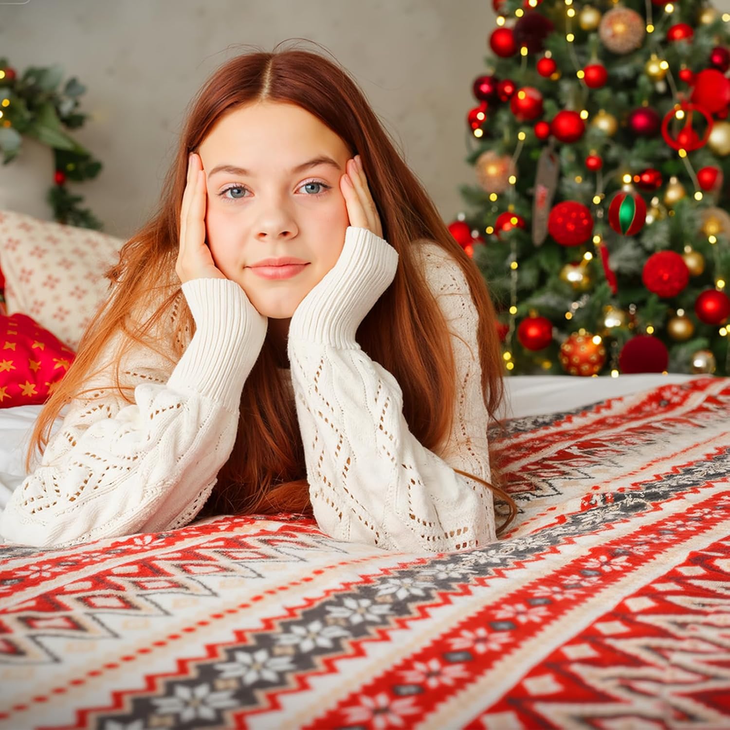 Preboun 6 Pcs 50 x 60 Inch Winter Throw Blanket Bulk Winter Decorations Gifts for Women Fleece Throw Blanket Warm Fair Isle Themed for Couch Sofa Office Travel Wedding - Image 4